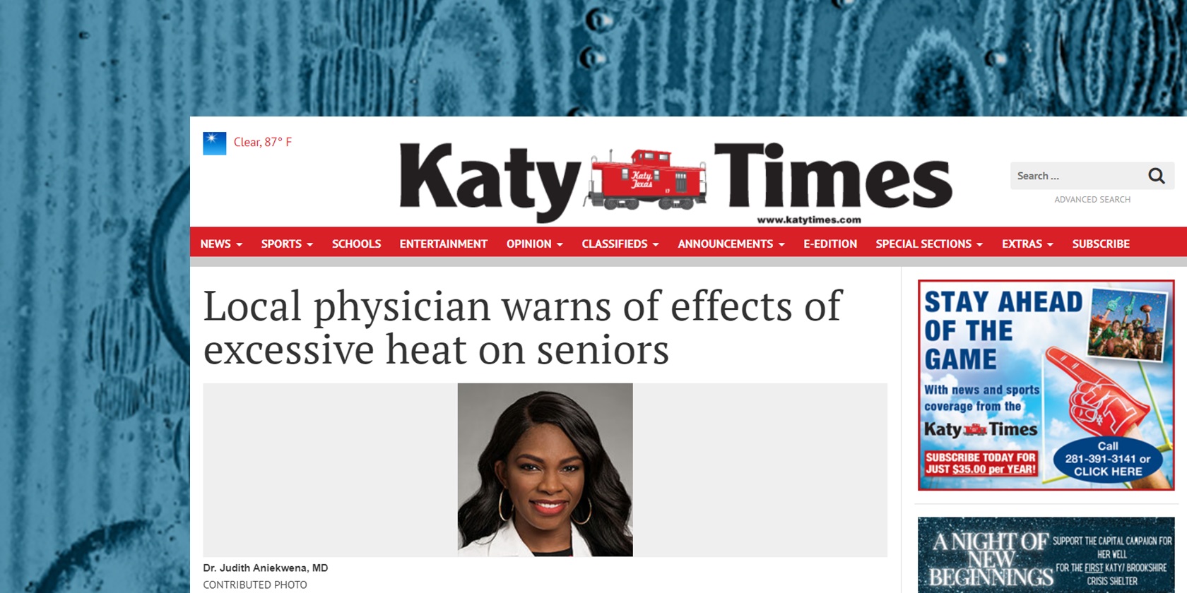 Local physician warns of effects of excessive heat on seniors